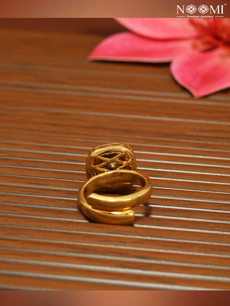 Moissanite Polki 925 Silver Gold plated adjustable Ring