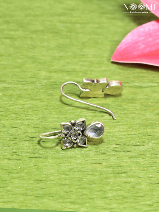 925 Silver Drop Earrings in oxidized finish / hoop style. Designer Earrings