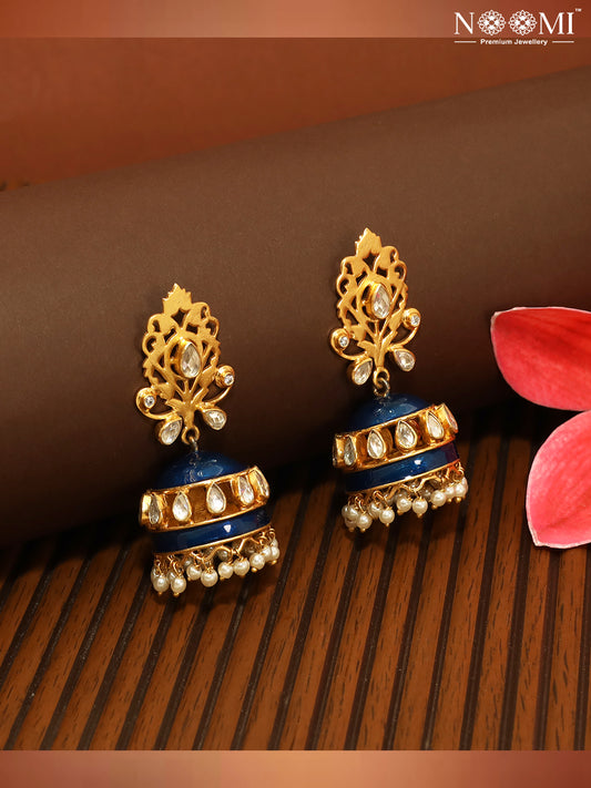 925 Silver. Gold Plated. NOOMI Pearl Meenakari Designer Earrings.