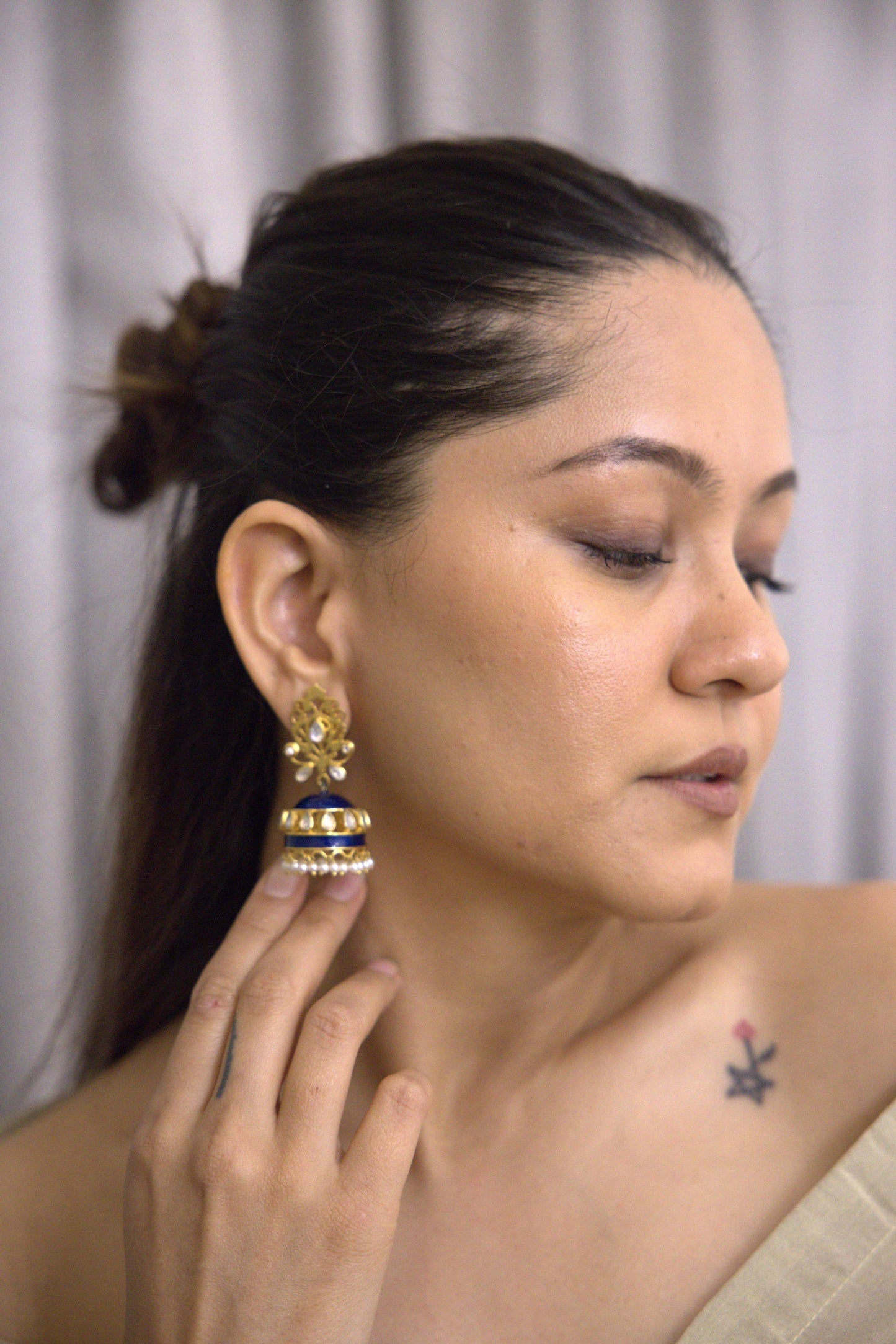 925 Silver. Gold Plated. NOOMI Pearl Meenakari Designer Earrings.
