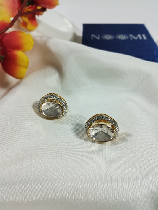 Oval Moissanite Polki 925 Silver Studs