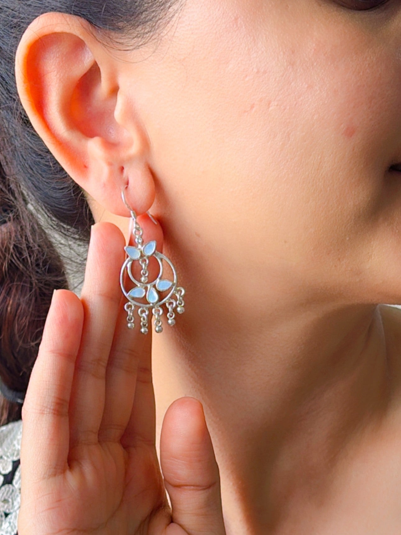 Pearl Leaf Chand Bali in 925 silver