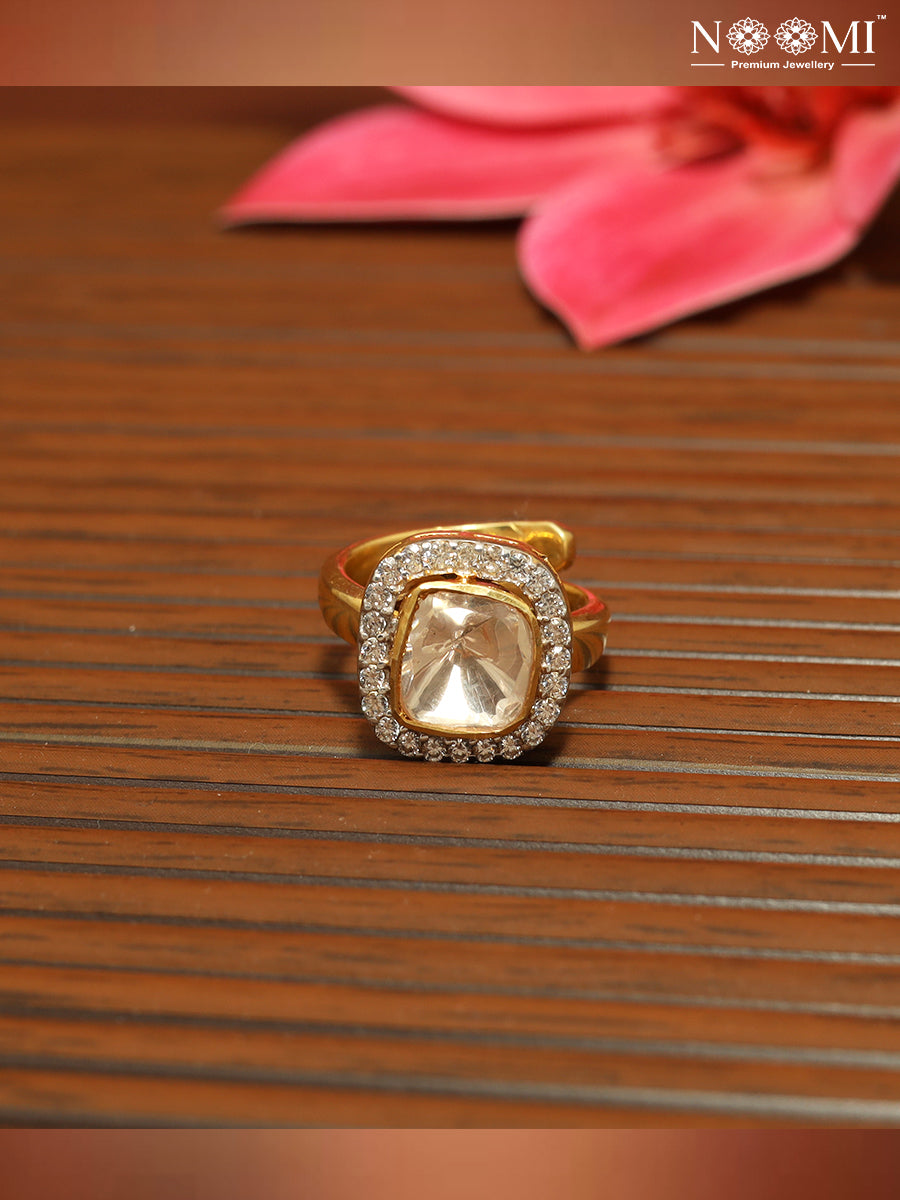Moissanite Polki 925 Silver Gold plated adjustable Ring