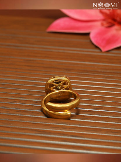 Moissanite Polki 925 Silver Gold plated adjustable Ring