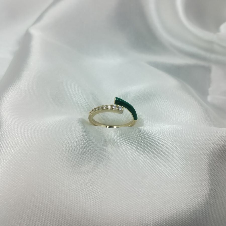 Golden Green Ring with Zircon Stones