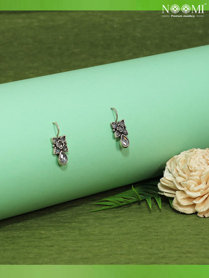 925 Silver Drop Earrings in oxidized finish / hoop style. Designer Earrings 