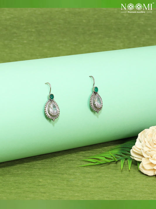 925 Silver Earring hoops with green gemstone. Designer Earrings 