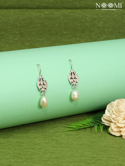 925 Silver Filigree work with pearl drop earrings. Designer Earrings