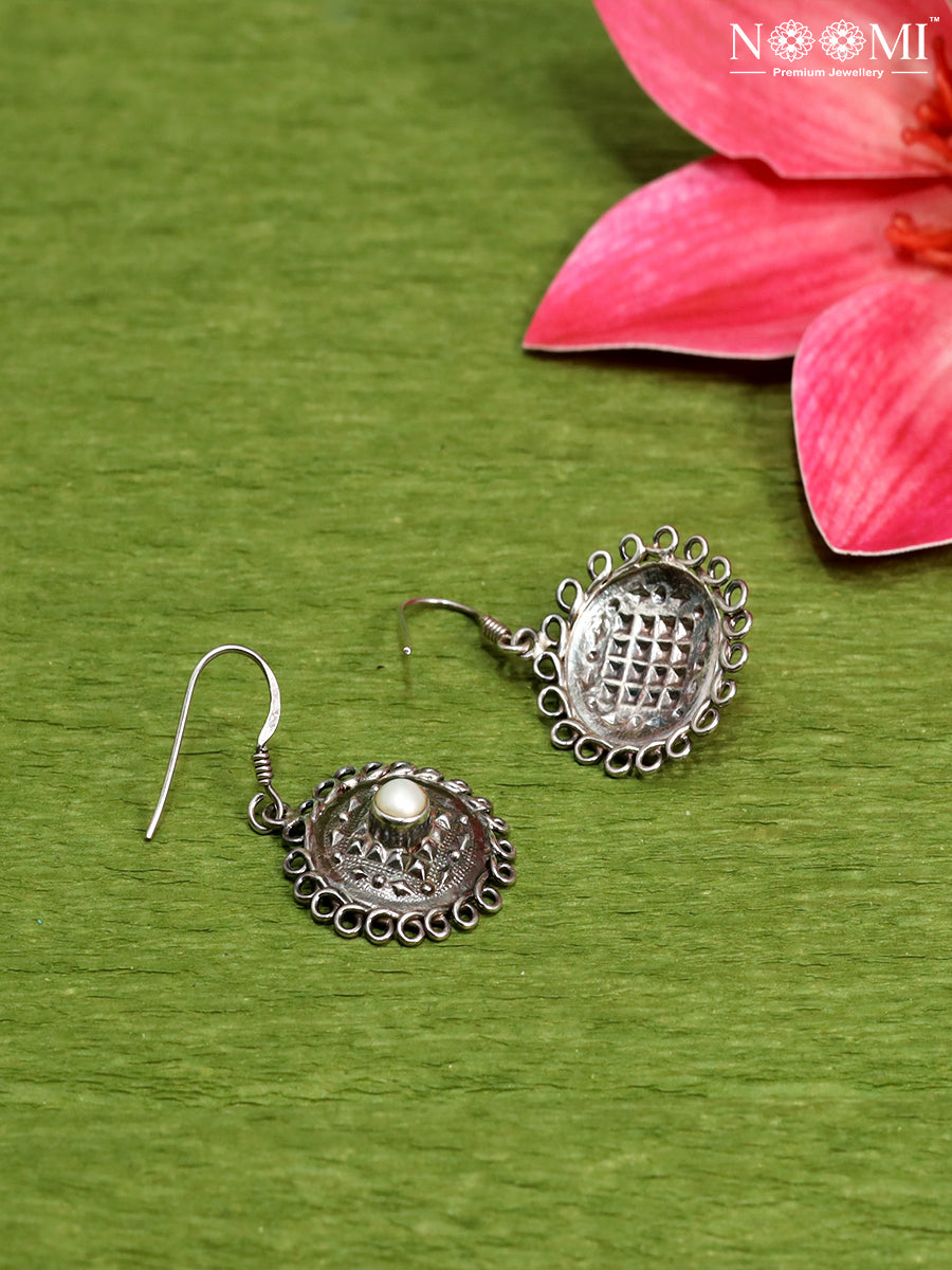 925 Silver oxidised finish drop earrings. Designer Earrings.