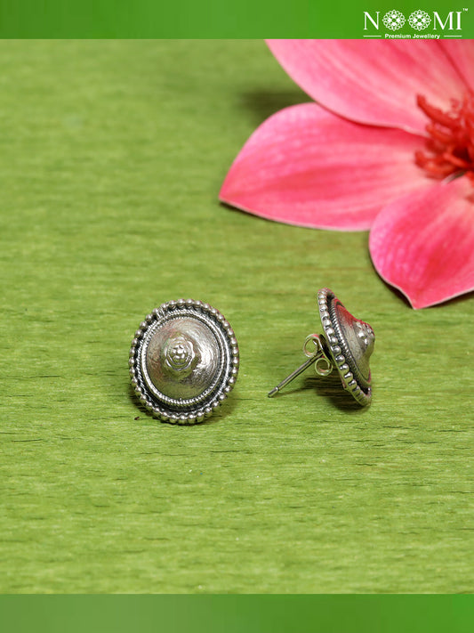 925 Silver Stud Earrings in oxidized finish. Designer Earrings.