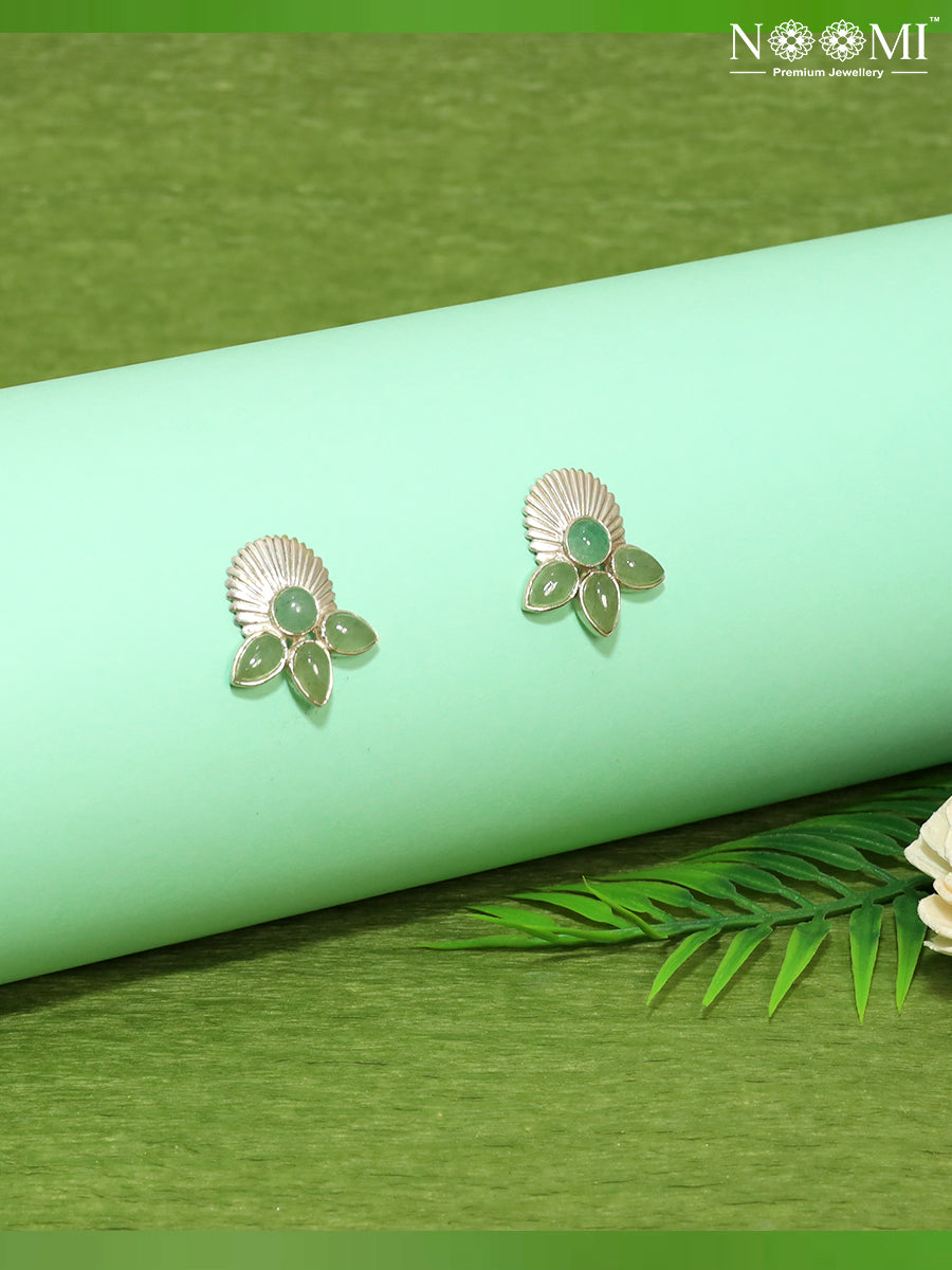 925 Silver earrings studded with semi-precious olive coloured stones. Designer Earrings 