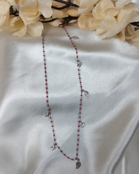 Crimson Charm Silver Necklace