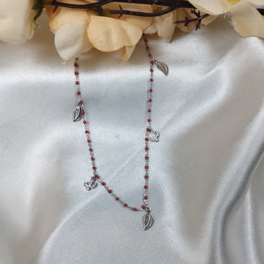 Crimson Charm Silver Necklace