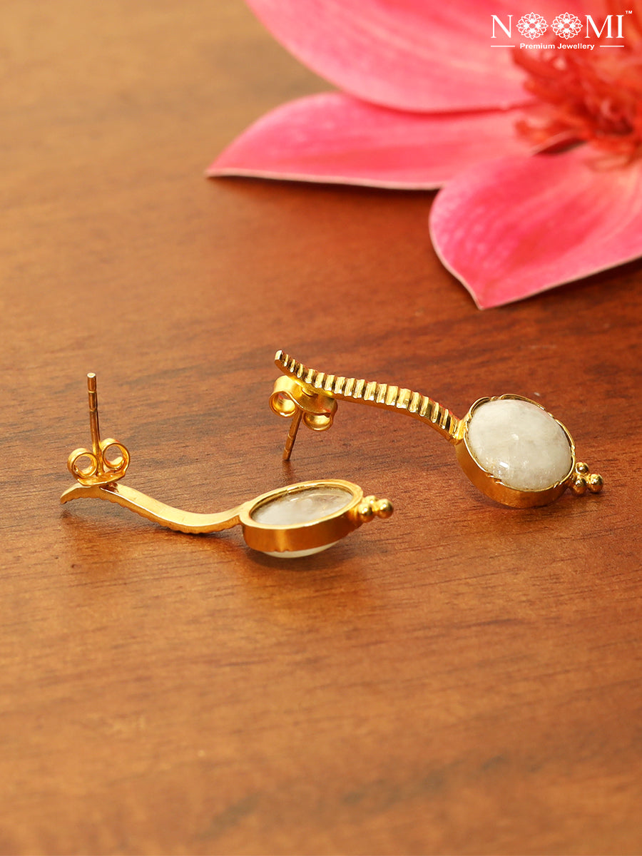 925 Silver with Gold Plated studded with moonstone earrings