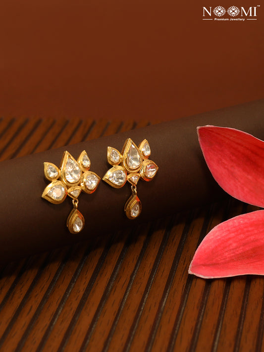 Moissanite Polki in 925 Silver with Gold Plating Lotus earring