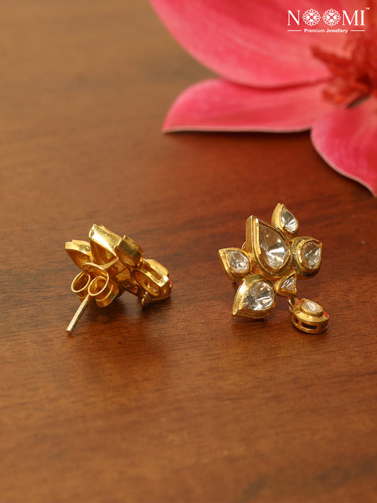 Moissanite Polki in 925 Silver with Gold Plating Lotus earring