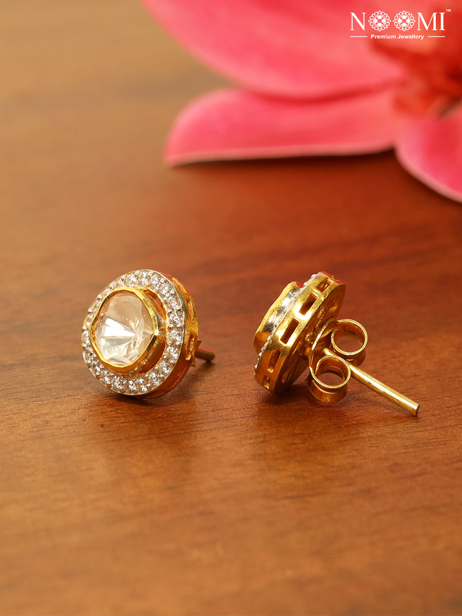 Moissanite Polki in 925 Silver with Gold Plating wide drop shaped earrings