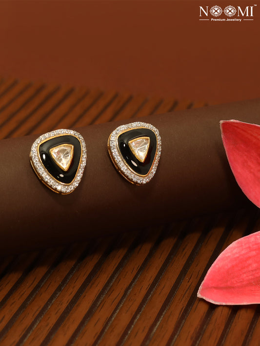 Moissanite Polki with enamel work 925 Silver with Gold Plating earring