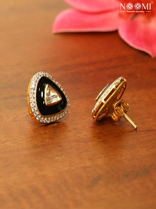 Moissanite Polki with enamel work 925 Silver with Gold Plating earring