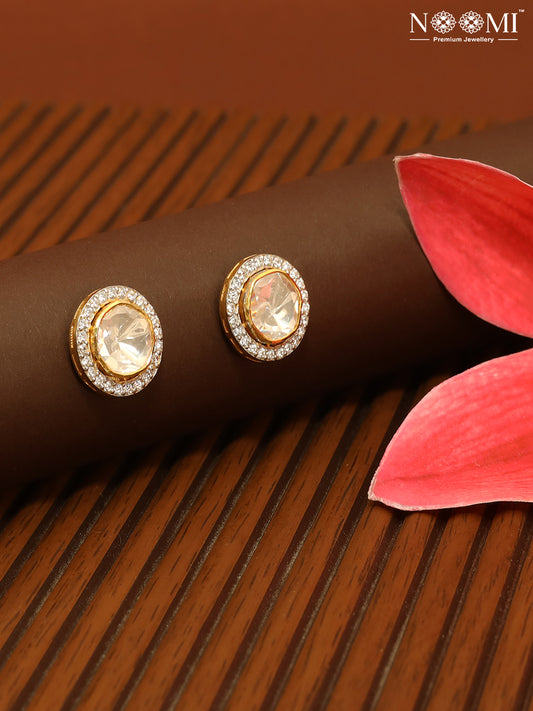 Moissanite Polki in 925 Silver with Gold Plating round earrings