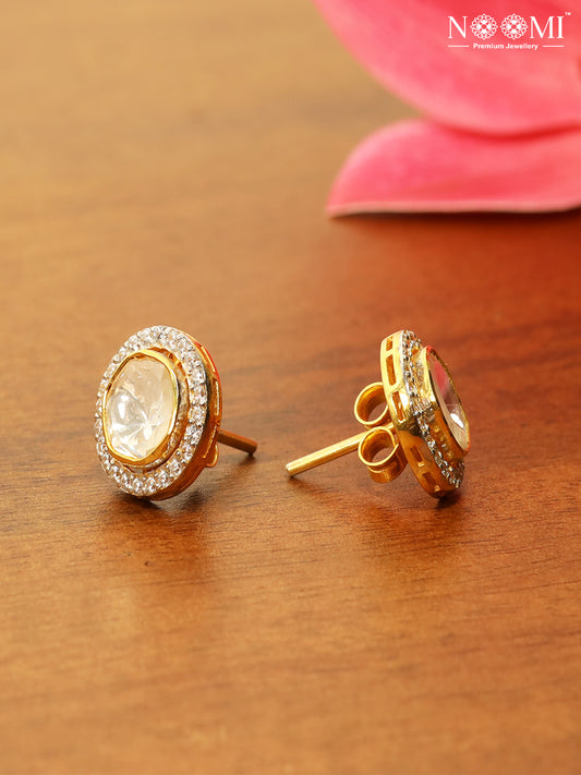 Moissanite Polki in 925 Silver with Gold Plating round earrings