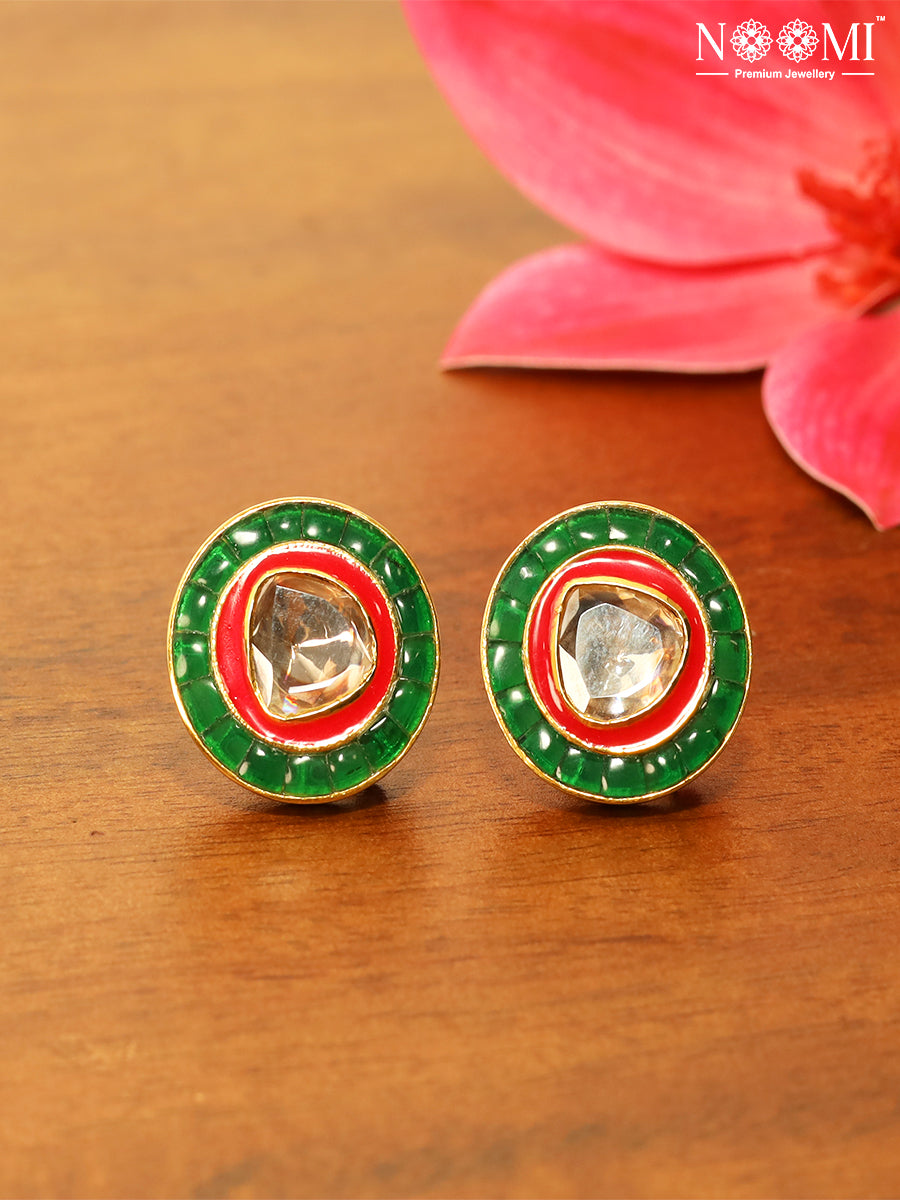 Moissanite Polki with Semi Precious Stones and enamel work 925 Silver with Gold Plating