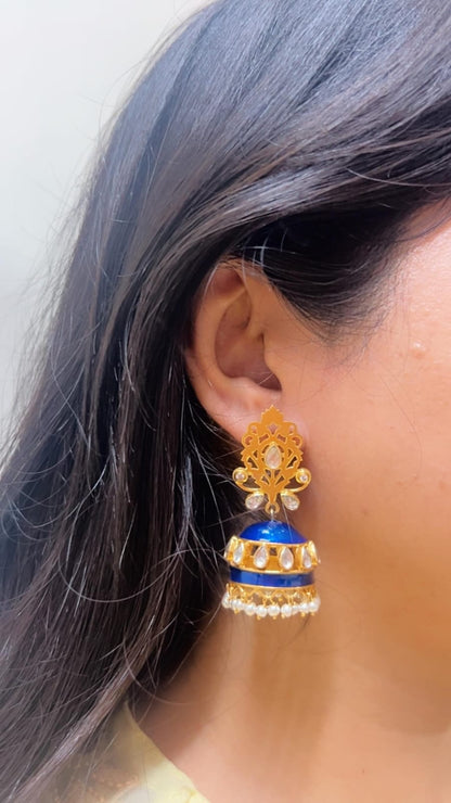 925 Silver. Gold Plated. NOOMI Pearl Meenakari Designer Earrings.  