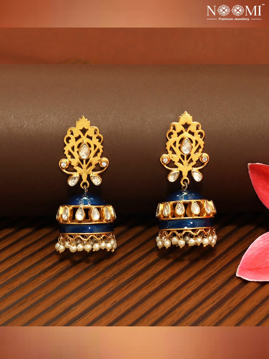 925 Silver. Gold Plated. NOOMI Pearl Meenakari Designer Earrings.  