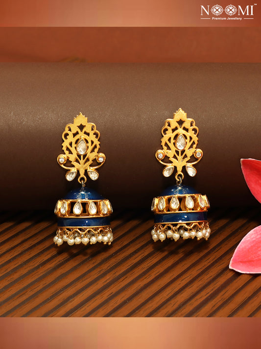 925 Silver. Gold Plated. NOOMI Pearl Meenakari Designer Earrings.  