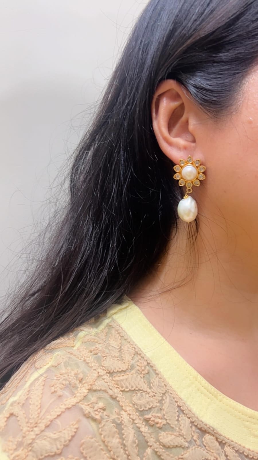 925 Silver. Gold Plated. NOOMI Pearl Designer Earrings.  