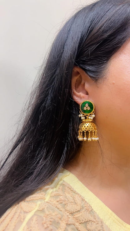 925 Silver. Gold Plated. NOOMI Pearl Meenakari Designer Earrings.  