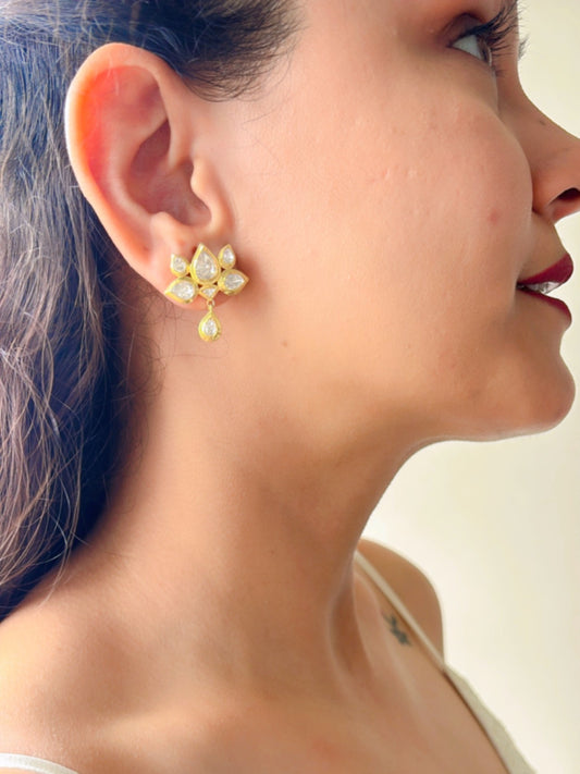 Lotus shaped Moissanite Polki Studs