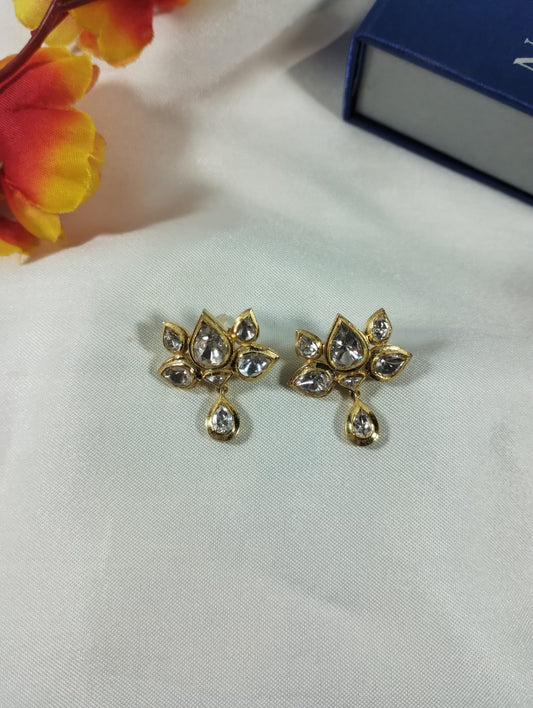 Lotus shaped Moissanite Polki Studs