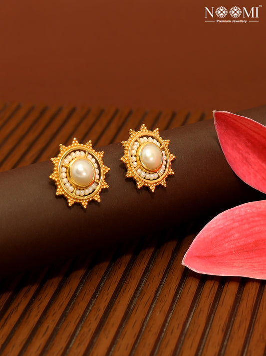 925 Silver. Gold Plated. NOOMI Designer Pearl Earrings