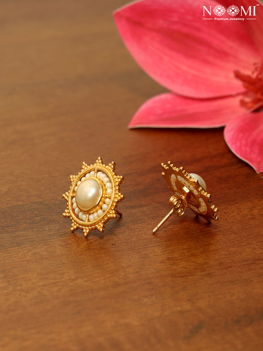 925 Silver. Gold Plated. NOOMI Designer Pearl Earrings